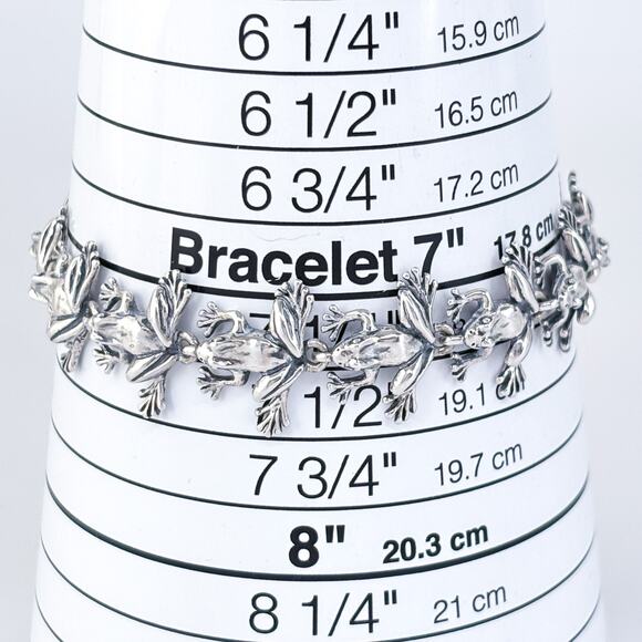 Vintage KBH Sterling Silver 925 Linked Frog Charm Bracelet 7.5" - Picture 5 of 6